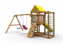 Детская площадка KD1-1 с желтой горкой и крышей, 1 качели лодочка + 1 качели кубельковые